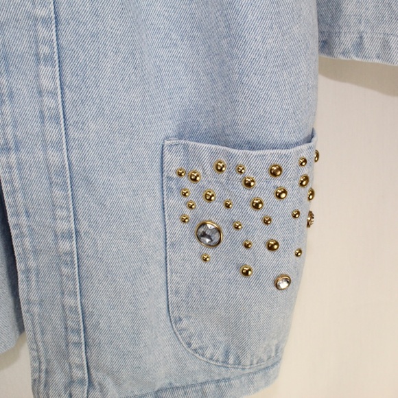 Vintage 80s light wash denim jacket women’s large studded details pockets - Picture 4 of 5